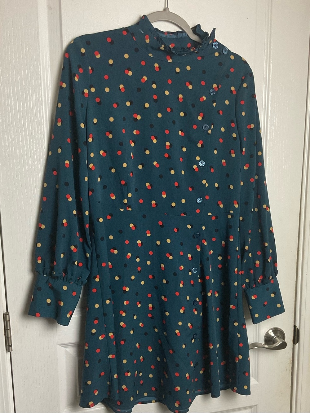 Who What Wear Teal Polka Dot Mock Neck Dress Size M - Picture 2 of 9